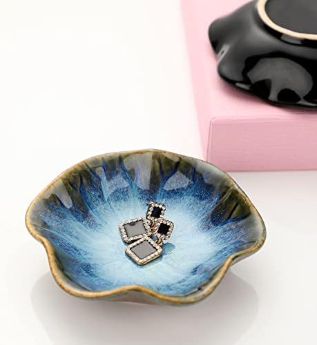 Binoster Gifts for Women Ceramic Jewelry Dish,Leaf Jewelry Tray Key Tray,Small Ring Dish Holder Decorative Jewelry Plate Trinket Dish Catchall Tray Nightstand Decor for Entryway Blue Table Room Decor - Image 6