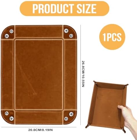 PU Leather Jewelry Valet Tray for Women and Men, Premium Catchall Tray for Keys Wallet Watch Jewelry Glasses and Candy, Large Nightstand or Dresser Organizer 8x6 Inch Brown - Image 3