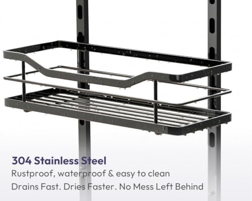 SWTYMIKI Over the Door Shower Caddy - 5 Tier Adjustable Shower Organizer Hanging with Soap Holder, No Drilling Stainless Steel Bathroom Rack Hanging for Body Wash, Shampoo, Soap, Razor, Black - Image 5