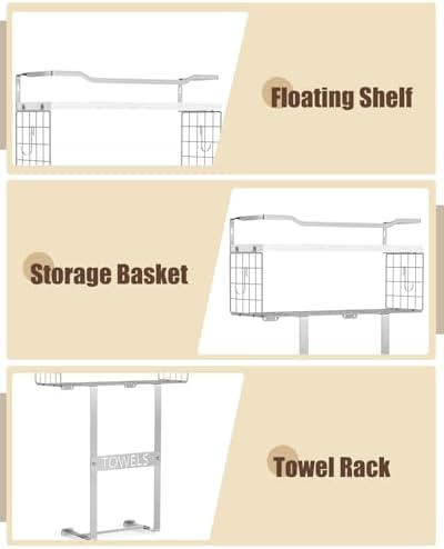 Towel Racks for Bathroom Wall Mounted - Bath Wall Towel Holder Set Above Toilet Storage, Rolled Towel Shelf Organizer for Small Bathroom, Wood Vertical Towel Rack for Bathroom Wall Decor Silver - Image 5