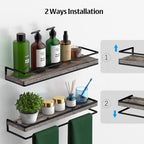 Meangood Floating Shelves Wall Mounted Set of 2, Rustic Wood Wall Storage Shelves for Bedroom,Living Room,Bathroom, Kitchen Pine - Image 5