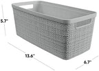 Curver Set of 8 Slim 6.8L Jute Decorative Plastic Organization and Storage Baskets - Perfect Bins for Home Office, Closet Shelves, Kitchen Pantry and All Bedroom Essentials, Grey - Image 2