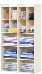 5 Tier Hanging Closet Organizer, 14 Compartments Dual Row Storage, Beige | Closet Organizers and Storage with Large & Small Pockets, 3 Sturdy Hooks Support Heavy Loads, Ideal for Dorm, Garment Rack by Ofiray-home