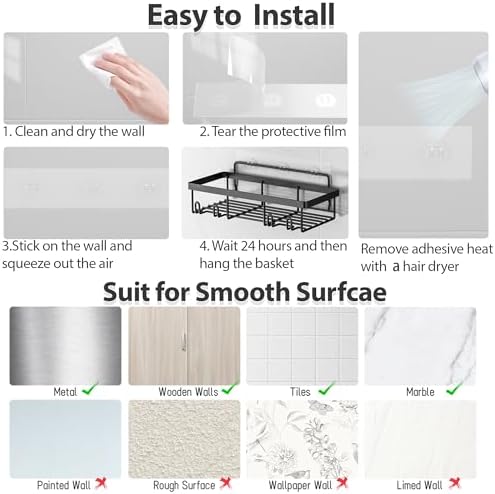 Liuoud Shower Caddy 5 Pack XL-Size Adhesive Stainless Steel Organizer - Image 7