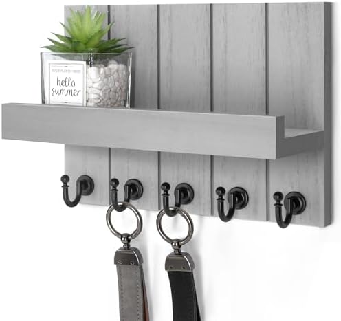 Rebee Vision Key Holder Wall Mount with Shelf, Hooks for Home Decor, Gray by REBEEVISION