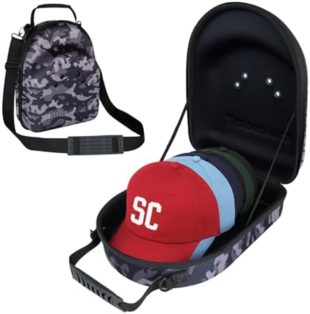 Camo Hat Case for Baseball Caps, Sleek Hard Shell Travel Cap Carrier for 6-7 Hats, Breathable Storage Box with Airflow Eyelets for Closet & Home, Water-Resistant 1680D Oxford Cap Organizer by TimberAura