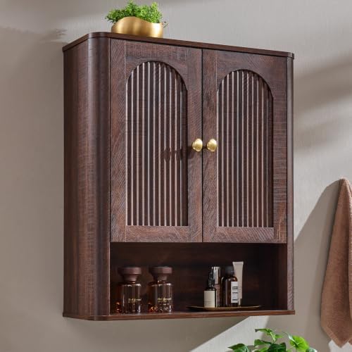 Bathroom Fluted Arched Wall Cabinet, 23.6''W Wood Medicine Cabinet,Brown by IFGETEnrichYourLivingSpace