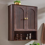 Bathroom Fluted Arched Wall Cabinet, 23.6''W Wood Medicine Cabinet,Brown by IFGETEnrichYourLivingSpace