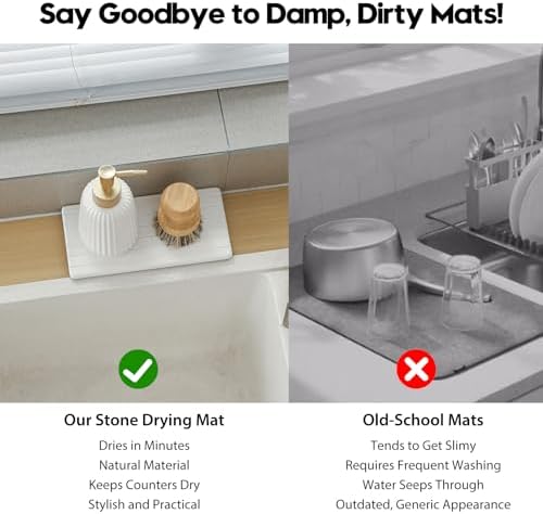 3 Pack Water Absorbent Diatomite Coasters, Stone Drying Mat for Kitchen Counter, Bathroom Sink Organizer Tray, Compact Vanity Rack, Soap Holder Caddy, Faucet Splash Guard, White 8"x3.8" - Image 5