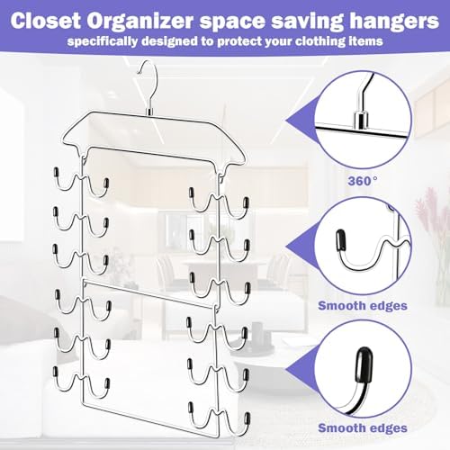 Tank Top Hanger,6 Tier Double Space Saving Bra Hangers, Closet Organizers and Storage,Dorm Room Essentials for Girls,Hanging Closet Organizer for Camisoles Sports Bras Strappy Dress Swimsuits Ties - Image 6