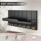 Rebee Vision Key Holder Wall Mount with 7 Hooks & Shelf for Entryway, Black - Image 6