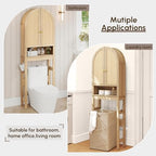 HMstone Over The Toilet Storage Cabinet, Arched Bathroom Organizer and Storage with Rattan Doors and Adjustable Shelf, Space-Saving Freestanding Bathroom Modern Storage Cabinet Over Toilet (Natural) - Image 7