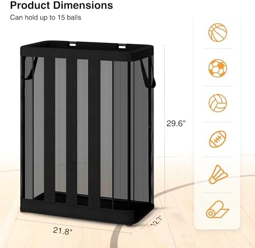 STO STO Ball Storage Basket, Wall-Mounted or Freestanding Garage Ball Organizer Holder, Holds up to 15 Balls, Sports Equipment Organizer with Elastic Front Access for Garage, Gym, Playroom, Black - Image 6