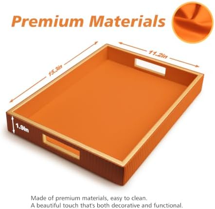 SANZIE Leather Tray Desktop Storage Organizer, Rectangle Valet Tray, Orange - Image 4