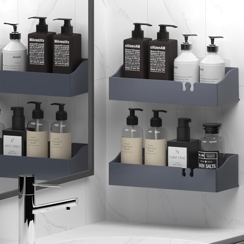 Acrylic Shower Caddy Bathroom Organizer,Rustproof Shower Shelves - No Drilling Wall Mount Shelf, Adhesive Bathroom Storage For Shampoo With Soap Holder 3 Pack - Image 2