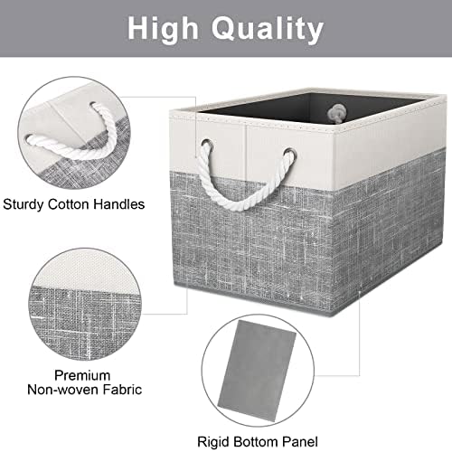 Fab totes Storage Bins 6-Pack, Foldable Storage Baskets for Organizing Toys, Books, Shelves, Closet, Large Storage Box with Rope Handles, Sturdy Organizer Bins, White & Grey - Image 4