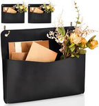 Marspark 2 Set PU Leather Mail Holder Wall Mount 12.2x10.24 Inch Leather Letter Holder 2 Ring Binder Hanging Wall File Organizer Mail Sorter for Decor Storage Letter Postcard Flower Home Office(Black) by Marspark