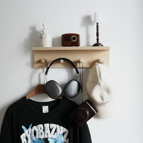 Entrance Coat Rack ，Coat Hooks, Wall-Mounted Wooden Hook Rack, Wall-Mounted Shelves(Birch Color Finish—A-1) - Image 4