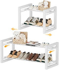 Homeiju Expandable Shoe Rack, 2 Tier Metal Shoe Shelf, Adjustable Shoe Stand for Sneakers, Boots, Heels, Heavy-Duty Steel Standing Shoe Organizer for Entryway, Closet, Bedroom, White by Homeiju