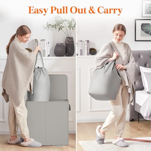 Lifewit Double Laundry Hamper with Lid, Removable Laundry Bags, Silver Gray - Image 4