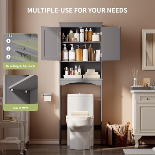 Gizoon Over the Toilet Storage Cabinet with Adjustable Shelf, Grey - Image 4
