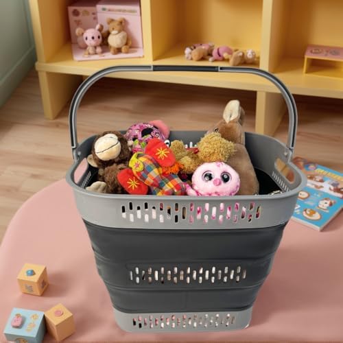 SAMMART 38L (10 Gallon) Collapsible Plastic Laundry Basket - Foldable Pop-Up Storage Container/Organizer – Portable Space Saving Laundry Hamper (1, Grey/Black) - Image 4