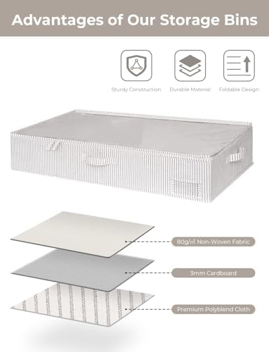 StorageWorks 7 Inch Low Profile Under Bed Storage Containers with Clear Lid | Reinforced Structure, Resists Sagging, Handles & Label Holder, Foldable Stackable Closet Storage for Clothes, Blankets, Toys - Image 6