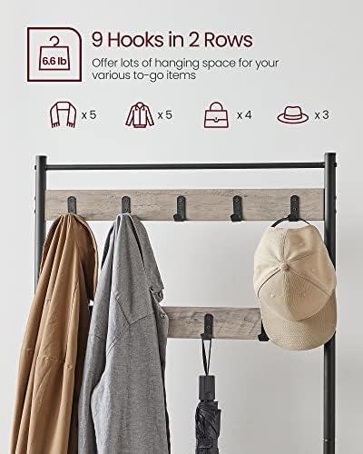VASAGLE Coat Rack, Hall Tree with Shoe Storage Bench, 3-in-1, Steel Frame - Image 4