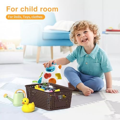 8 Pack Plastic Storage Baskets,Brown Stackable Storage Bins - Image 3