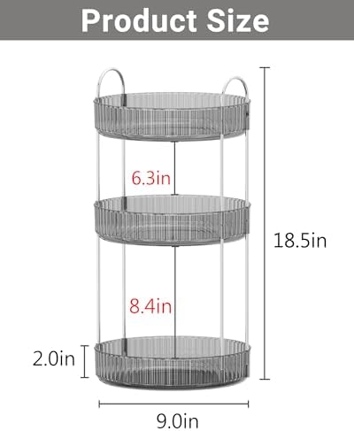 Asayuee 360 Rotating Makeup Organizer,3 Tier Large Capacity Make Up Organizers and Storage,Makeup Organizer for Bathroom,Cosmetic Perfume Stand Organizer(Grey-3 Tier) - Image 2