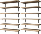 WOPITUES Wood Floating Shelves Set of 6, Shelves for Wall Decor, Farmhouse Shelf for Bedroom, Bathroom Storage Shelves, Book Shelves for Living Room - Rustic Brown (Pack of 2) by WOPITUESOfficial