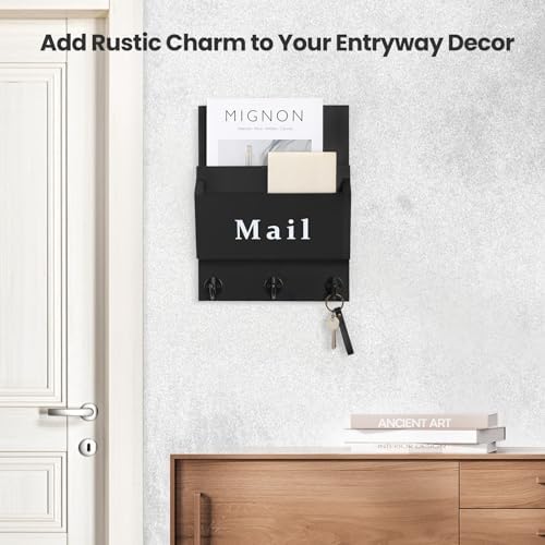 Mail and Key Holder, Wall Key Holder with 2 Mail Organizer Slot and 3 Hooks - Image 5