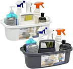 Goderewild 2 Pack Multi-Purpose Plastic Cleaning Caddy with Handle, Shower Caddy Organizer/Storage Basket/Totes Portable for Bathroom Supplies, Cleaning Products, Under Sink Tool. (grey+white) by Goderewild