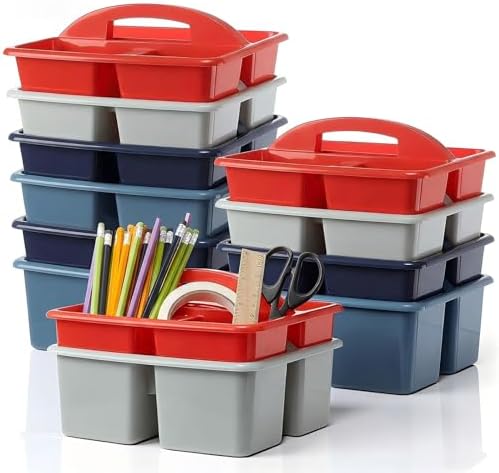 Kathfly 12 Pack Classroom Caddy Organizer with Handle, Plastic Art Craft Cleaning Caddy Bulk, Small Multipurpose Supply Organization Storage Basket for Table Desk Office Pencil Teacher (Blue Red) by Kathfly