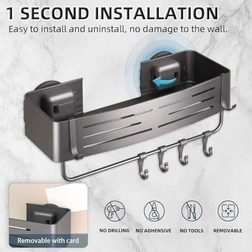 Onemake Suction Cup Shower Caddy, Shower Shelf, Bathroom Organizer, Gray - Image 6