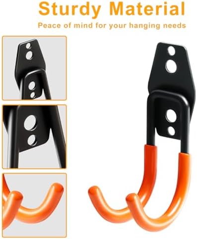 KURUI Heavy Duty Garage Hooks for Hanging, 2 Pack Metal Garage Organization Hooks, Garage Storage Hooks for Ladder Extension Cord Cable, Wall Mount Small Utility Hooks, Garden Tool Organizer/Hanger - Image 5