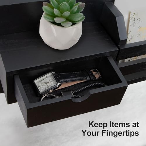Lwenki Wall Mount Key Holder with Mail Organizer, 100% Paulownia Wood, 7 Metal Hooks, Storage Drawer, Entryway Home Decor (Black) - Image 5