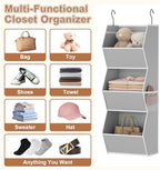 Closet Hanging Organizer with Pockets, 3 Shelf Hanging Clothes Organizers | Kids Closet Organizers and Storage for Clothes Fabric Hanging Storage Bins for Wardrobe Closet Organization and Storage, Grey - Image 5