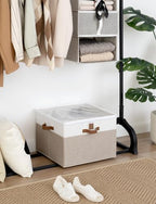 StorageWorks 16-Pair Fabric Shoe Storage Box for Closet, Brown and White - Image 2