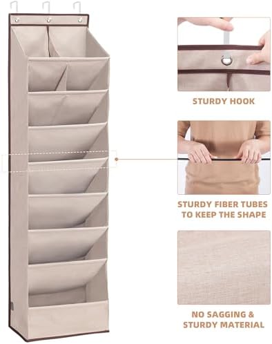 STORAGE MANIAC Over the Door Shoe Organizer Heavy-Duty Large Deep Pocket Hanging Shoe Organizer Shoe Rack Door Closet Shoe Organizer for Wall, Dorm & Narrow Door Storage Shoe Holder Oat Beige, 1 Pack - Image 6