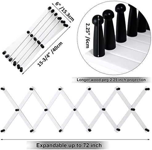 WEBI Accordion Wall Hanger,Expandable Wooden Hat Rack for Wall Mounted Coat Rack,Accordion Hat Hooks Holder for Baseball Caps,17 Peg Hooks,Black on White - Image 5