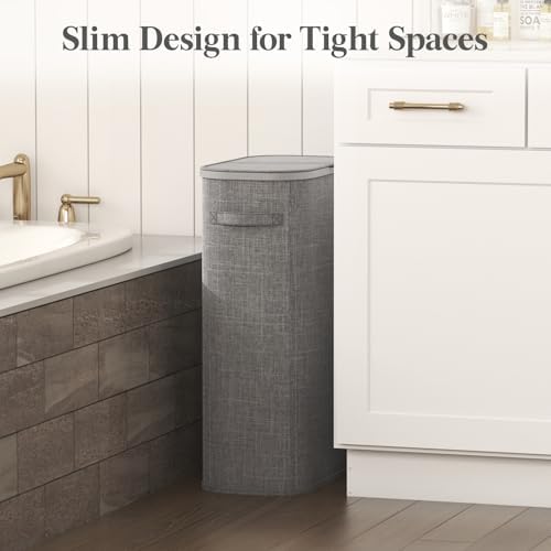 Lifewit Slim Laundry Basket with Lid and Removable Bag, 65L, Gray - Image 2