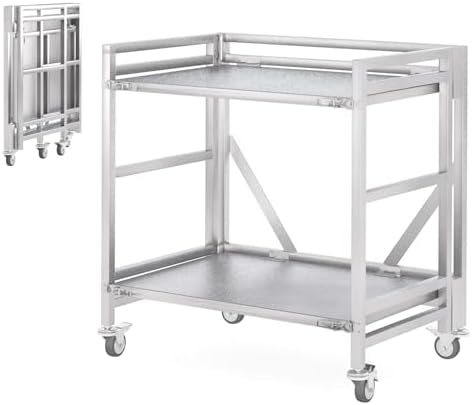2 Shelf Rolling Cart with Wheels, 660lbs Capacity Collapsible Steel Rolling Utility Cart, Heavy-Duty Foldable Workbench, Metal Rolling Storage Cart with Handle for Groceries, Warehouse (36" Lx26 W) by ChincoStar
