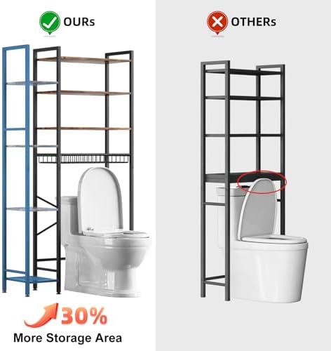 Kalrin 8-Tier Over The Toilet Storage with Side Rack, Over Toilet Storage Rack with Adjustable Shelf & Drain Basket, Freestanding Bathroom Organizer for Balcony, Laundry (Vintage Brown) - Image 3
