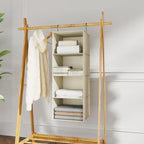 Hanging Closet Organizer 4-Shelf, Oxford Fabric Wardrobe Storage, Beige | Easy-mount foldable design holds clothes, handbags, shoes & accessories; washable Oxford fabric, sturdy and space-saving. - Image 2