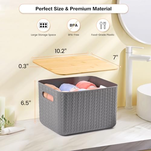 Ohmlove 4 Pack Storage Bins with Bamboo Lids,Stackable Box for Organization - Image 2