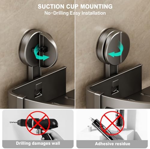 VOLPONE Corner Shower Caddy Suction Cup, 2 Pack Shower Shelves No Drilling, Showers Organizer Storage with Towel Bar & Removable Hooks, Bathroom Shower Shelf Rack for Inside Showers - Image 4