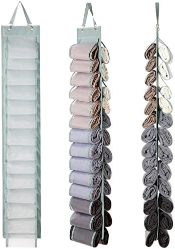 DHSFKBE Legging Organizer Storage, T-Shirt Hanging Closet Hanging Clothes Organizer with 26 Roll Compartments for Yoga Pants, Tank Top, Towel, Underwear, Shirt (Grey) by DHSFKBE