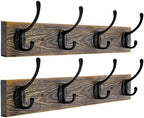 IBosins Wall Mounted Coat Rack, 2 Pack Vintage Wood with 8 Black Hooks by IBosins