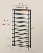 VASAGLE Shoe Rack with 9 Mesh Shelves and 1 Large Top for Bags, Steel Frame - Image 3